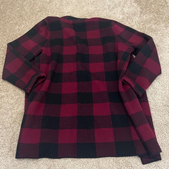 Talbots Pure Merino Wool Red Black Plaid Check Cardigan Sweater Petite Large - Picture 7 of 7